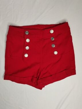 High-Waist Red Sailor Button Women’s Shorts